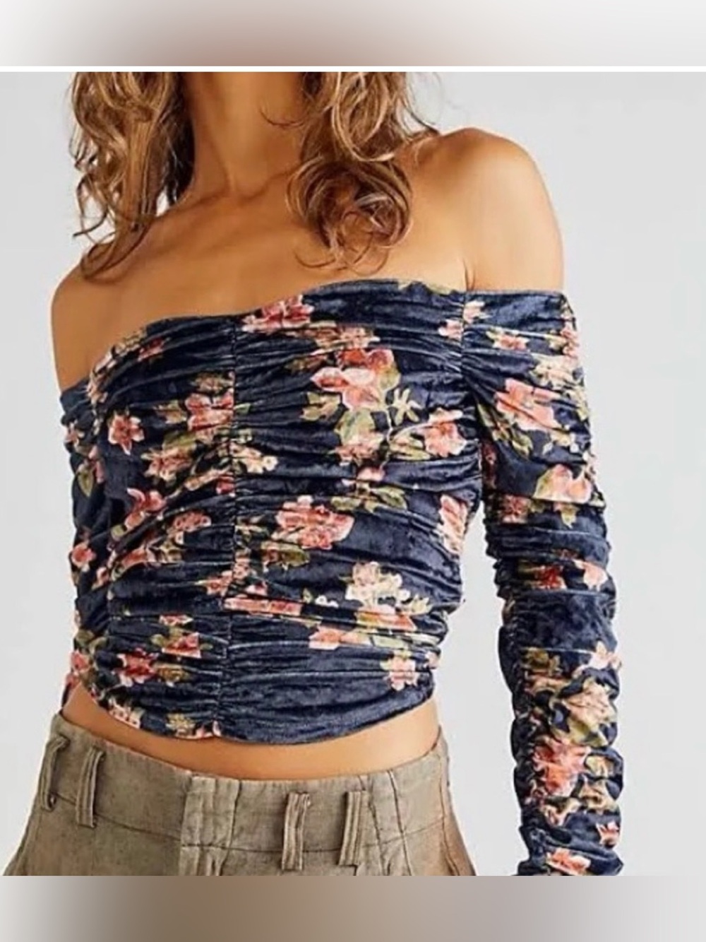 Free People Reina Off the Shoulder Velvet Top - size small